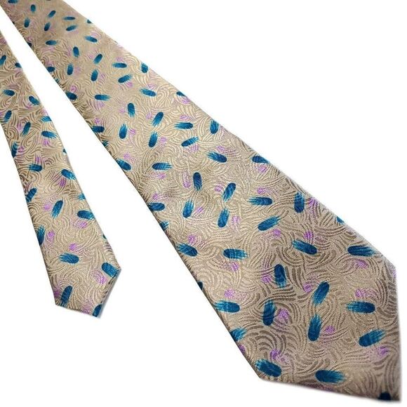 Richel Beige Silk Tie Woven Geometric‎ - Picture 1 of 6